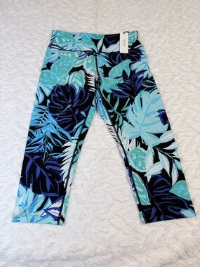 Calvin Klein Performance Tropical Print Capri Pants - Blue Green- size L - NWT